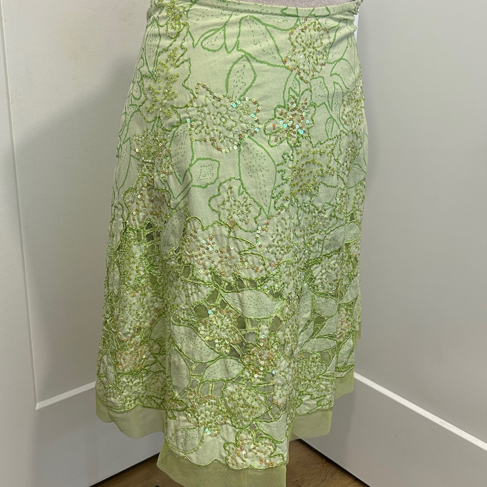 Vintage 90’s Basil & Maude Heavily Beaded & Sequined Green A-Line Skirt | SZ 6 - Picture 11 of 11